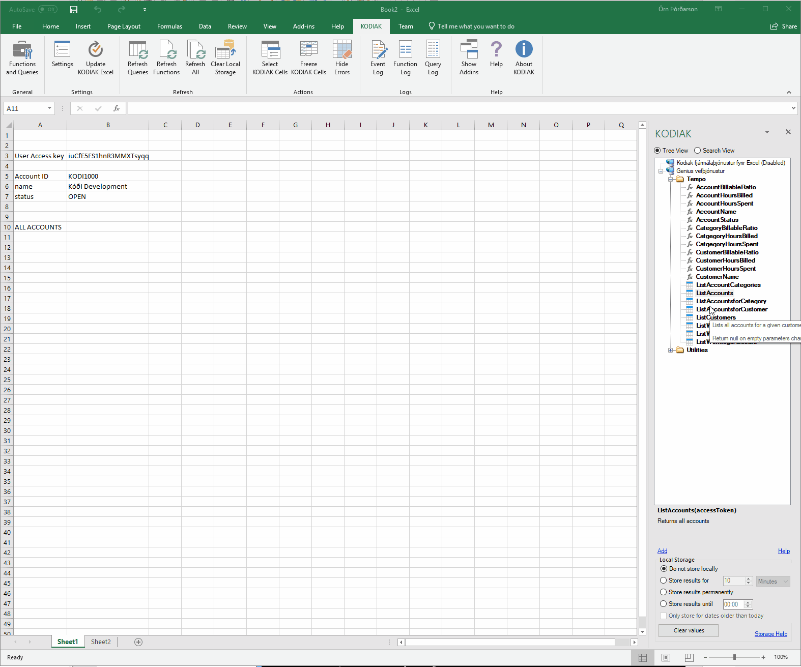 Simple Query in KODIAK Excel